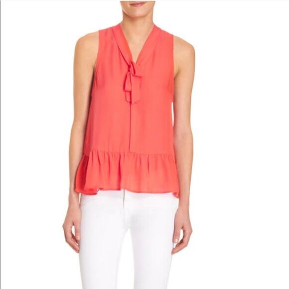 JOIE Peplum Hem Tie V Neck Button Down Silk Tank Medium Ruffle Blouse Red - Picture 1 of 11